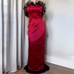 80s / 90s Sander Witlin Couture Satin Lace Evening Gown Glam Hollywood Prom